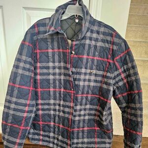 Burberry Quilted Plaid Jacket in Navy, Gray & Red